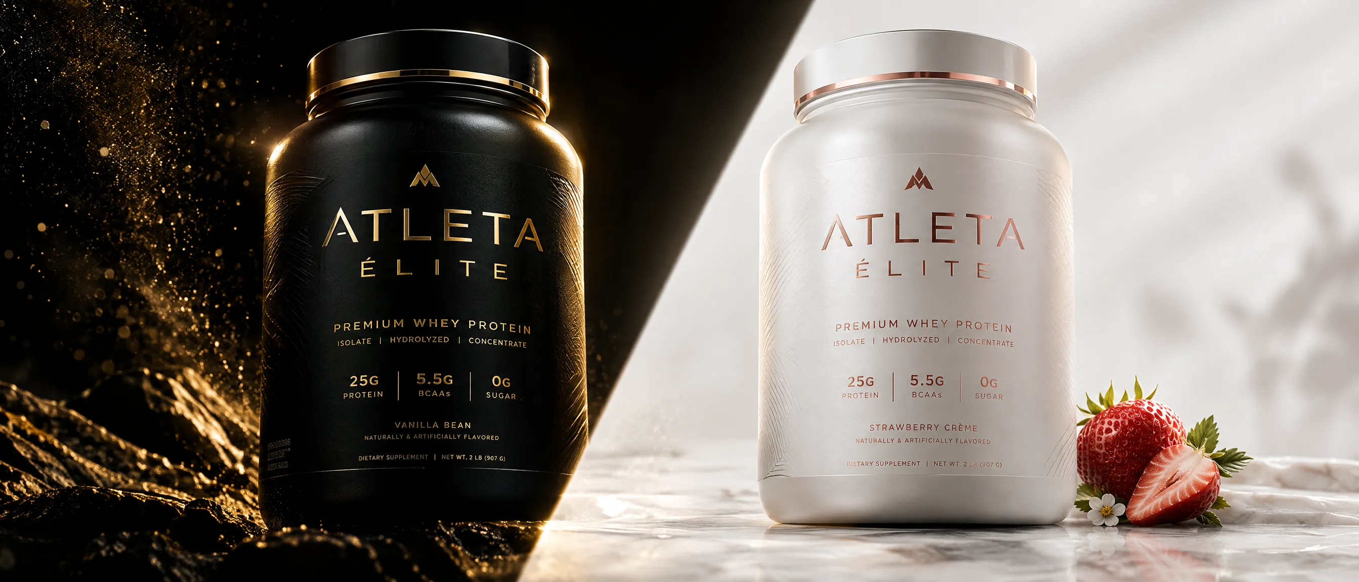 Línea Power & Muscle y línea Fit & Beauty de ATLETA ÉLITE, iluminación de estudio chiaroscuro